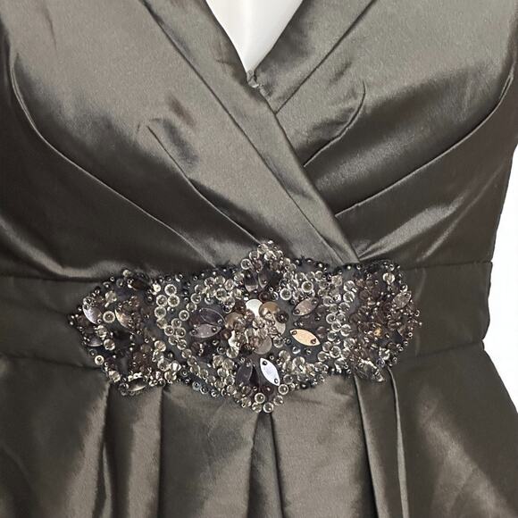 Vintage LAZARO Sleeveless Cocktail Dress Sz 10 Satin Jeweled Wedding Pewter Gray - Picture 6 of 15